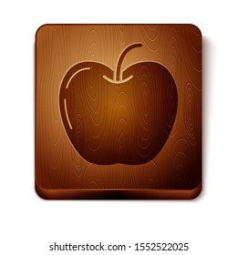 Brown Apple icon isolated on white background. Fruit with leaf symbol. Wooden square button. Vector Illustration