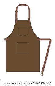 Brown Apron With Adjustable Leather Strap, Two Pocket Design on White Background, Vector File.