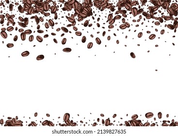 Antecedentes blancos del vector asado árabe marrón. Textura Robusta orgánica. Diseño de grano oscuro abstracto. Papel tapiz de EspressoCoffee dibujado.