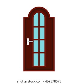 Brown arched interior door icon in flat style isolated on white background