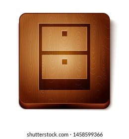 Brown Archive papers drawer icon isolated on white background. Drawer with documents. File cabinet drawer. Office furniture. Wooden square button. Vector Illustration