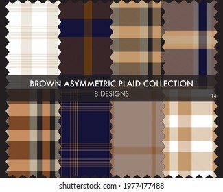 Brown Asymmetric Plaid seamless pattern collection includes 8 designs for fashion textiles and graphics