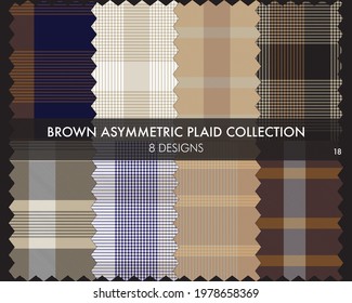 Brown Asymmetric Plaid seamless pattern collection includes 8 designs for fashion textiles and graphics