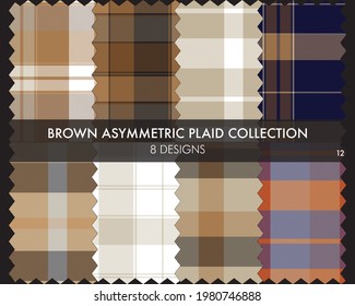 Brown Asymmetric Plaid seamless pattern collection includes 8 designs for fashion textiles and graphics