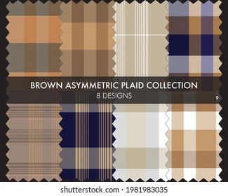 Brown Asymmetric Plaid seamless pattern collection includes 8 designs for fashion textiles and graphics