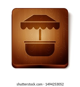 Brown Attraction carousel icon isolated on white background. Amusement park. Childrens entertainment playground, recreation park. Wooden square button. Vector Illustration