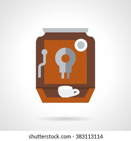 Brown automatic coffee maker machine with white cup. Coffee drinks for home, office. Vector icon flat color style. Web design element for site, mobile and business.