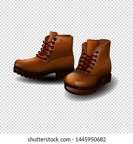 Brown autumn boots for men, children. 3D on transparent background. isolate.