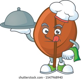 brown autumn leaf for design chef holding food cartoon