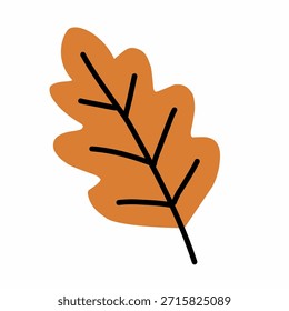 Hoja de otoño marrón en estilo plano dibujado a mano para ilustraciones de temporada de lluvias y otoño. Ideal para gráficos de naturaleza, diseños de temporada y efectos visuales acogedores.