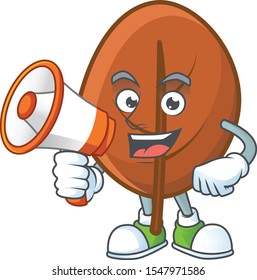 brown autumn leaf isolated with holding megaphone mascot