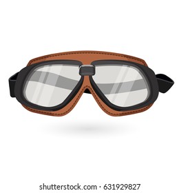 Brown Aviation Goggles In Vintage Style Isolated On White