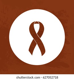 Brown Awareness Ribbon. Anti-Tobacco, Colon Cancer and Colorectal Cancers, Familia Polyposis. Isolated icon. Watercolor painted background.