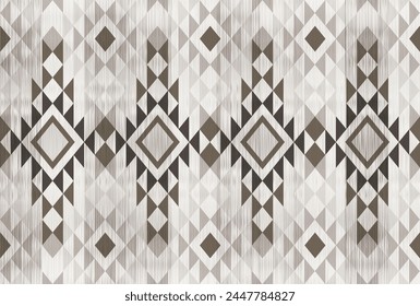 Brown aztec pattern on beige background.Square shape.Triangle pattern.Vertical pattern.Zigzag.Yarn.Seamless.DIgital design.Illustration.Modern.Design for rug.Blanket.Carpet.Printing.Tablecloth.Knitted