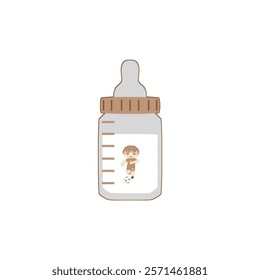 Brown baby milk bottle, featuring a chibi soccer cartoon