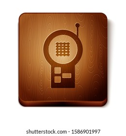 Brown Baby Monitor Walkie Talkie icon isolated on white background. Wooden square button. Vector Illustration