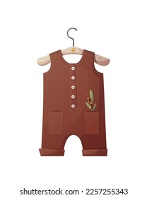 Brown baby romper. Baby clothes store, Baby waiting, baby care, newborn, childbirth concept. Isolated vector illustration.