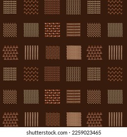 fondo marrón con elementos cruzados y bordados