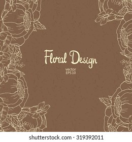 Brown backfround with outline floral border and place for yout text. Vector illustration
