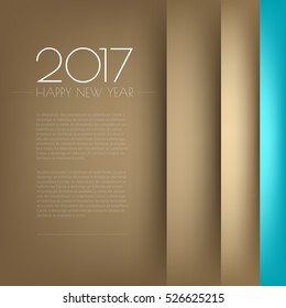 Brown background about new year 2017 card with green and brown paper overlap layer element