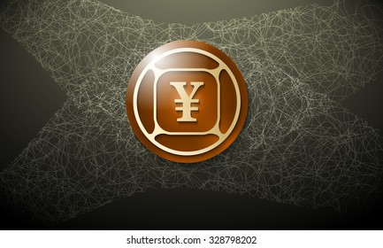 Brown background with abstract cobweb and yen symbol