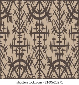 Brown background with abstract dark brushed symbol. Old norse viking mythology wallpaper with rune symbol. Tattoo sample pattern design