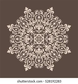 Brown background with beige mandala ornament in the east style.