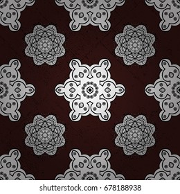 Brown background. Boho style flower seamless pattern. Vector Mandala. Tiled mandala design, best for print fabric or papper and more.