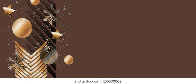 Brown background Christmas and new year's template gold frame vector elegant on dark banner design