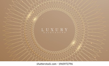 Brown background with circle golden lines. Luxury 3d realistic concept. Vector illustration for design.