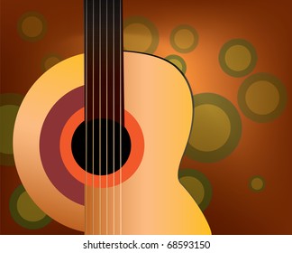 brown background with classic guitar closeup and green abstract circles