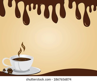brown background with coffee and a few coffee beans