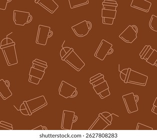 Fondo marrón con iconos de café.