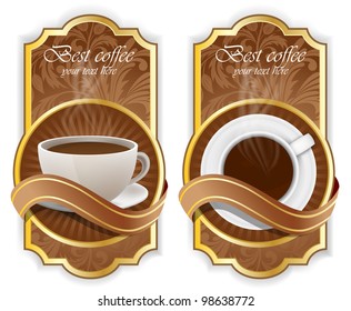 Brown background with coffee label and wave