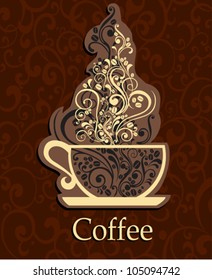 brown background with Cup of coffee and place for your text. vector illustration