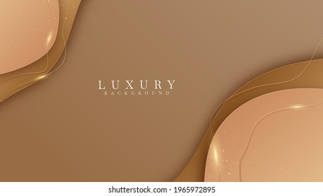 Brown background with curve golden lines. Luxury 3d realistic concept. Vector illustration for design.