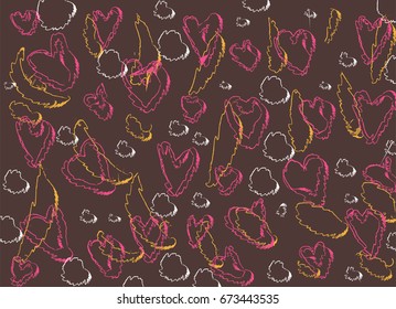 Brown background with doodles and hearts
