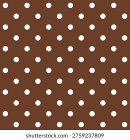 Brown background with evenly spaced white polka dots. Pattern repeats uniformly across the entire frame. Simple, clean, and visually soothing design. Perfect for backgrounds, templates