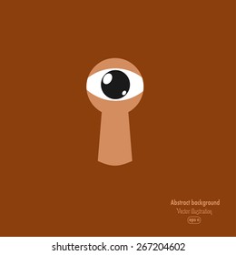 Brown background with an eye to the keyhole. Vector illustration