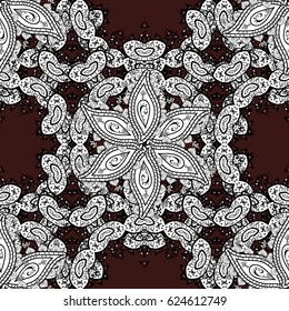 Brown background. Floral seamless pattern with swirl. Decorative illustration for print, web. Brown linear background.