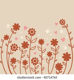 Brown background with flowers and butterflies