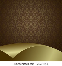 Brown background with flowers and leaves and gold sheet .