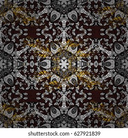 Brown background with golden elements. Oriental ornament in the style of baroque. Traditional classic vector golden pattern.