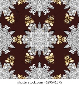 Brown background with golden elements. Oriental ornament in the style of baroque. Traditional classic vector golden pattern.