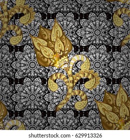 Brown background with golden elements. Oriental ornament in the style of baroque. Traditional classic vector golden pattern.
