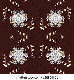 Brown background with golden elements. Golden pattern. Metal with floral pattern. Vector golden floral ornament brocade textile pattern.