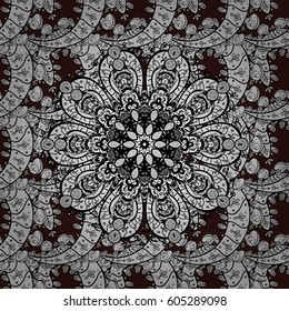 Brown background with golden elements. Vector illustration. Vector golden pattern. Seamless golden textured curls. Oriental style arabesques.