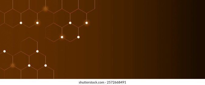 A brown background with a gradient brown color and technology hexagonal pattern. The background features a smooth texture with glowing elements. Minimal abstract digital hexagon vector background