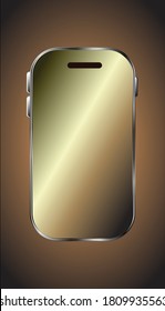 Brown background. Gradient. Golden cell phone.
