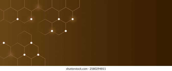 Brown background with a gradient texture, featuring digital geometric hexagonal pattern. The background is a rich brown with glowing accents. Minimal abstract digital hexagon vector background